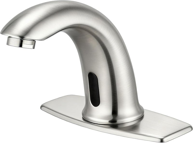 banhao Touchless Bathroom Sink Faucet Automatic Motion Sensor Hands Free Faucet with Hole Cover Plate Water Valve,Commercial Solid Brass Faucet,1 Hole or 3 Hole,Brushed Nickel - Image 1
